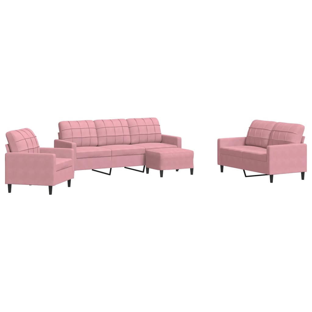 sofasæt 4 dele med hynder velour lyserød