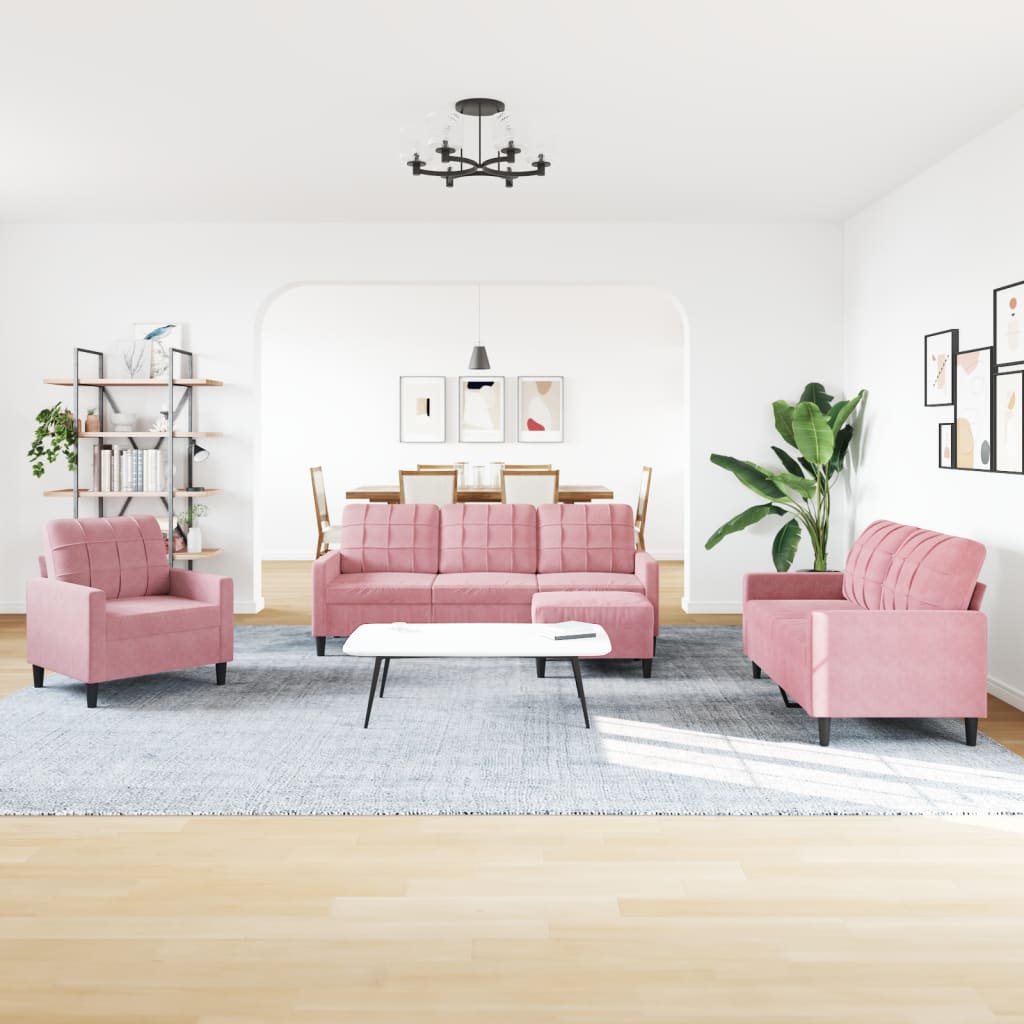 sofasæt 4 dele med hynder velour lyserød