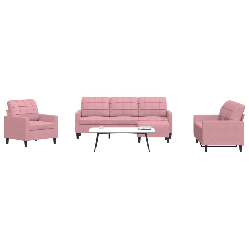 sofasæt 4 dele med hynder velour lyserød