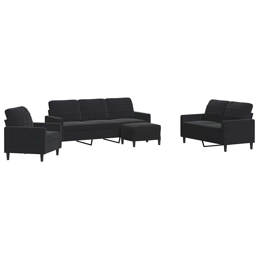 sofasæt 4 dele med hynder velour sort