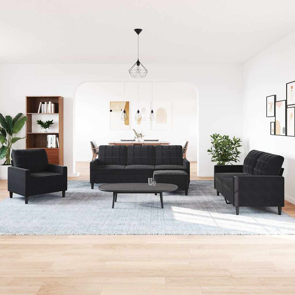 sofasæt 4 dele med hynder velour sort