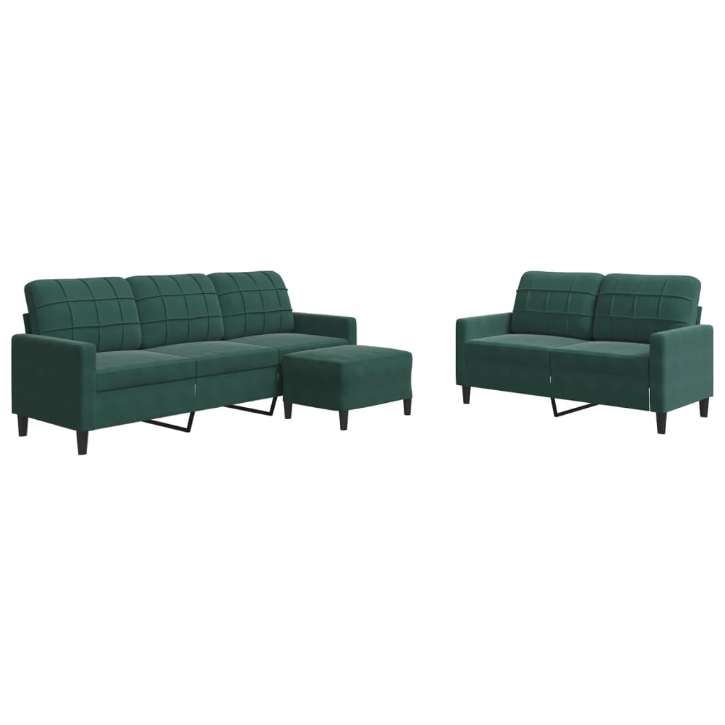 sofasæt 3 dele med hynder velour mørkegrøn