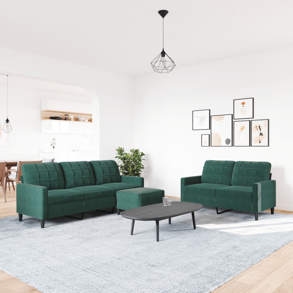 sofasæt 3 dele med hynder velour mørkegrøn