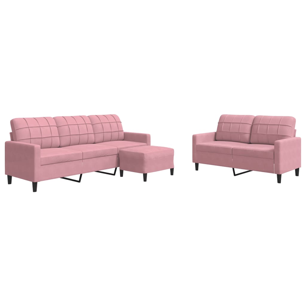 sofasæt 3 dele med hynder velour lyserød