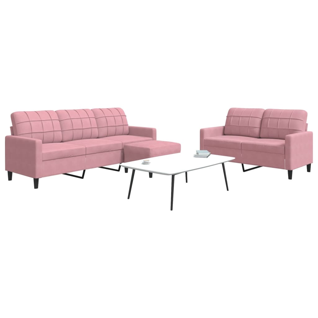 sofasæt 3 dele med hynder velour lyserød