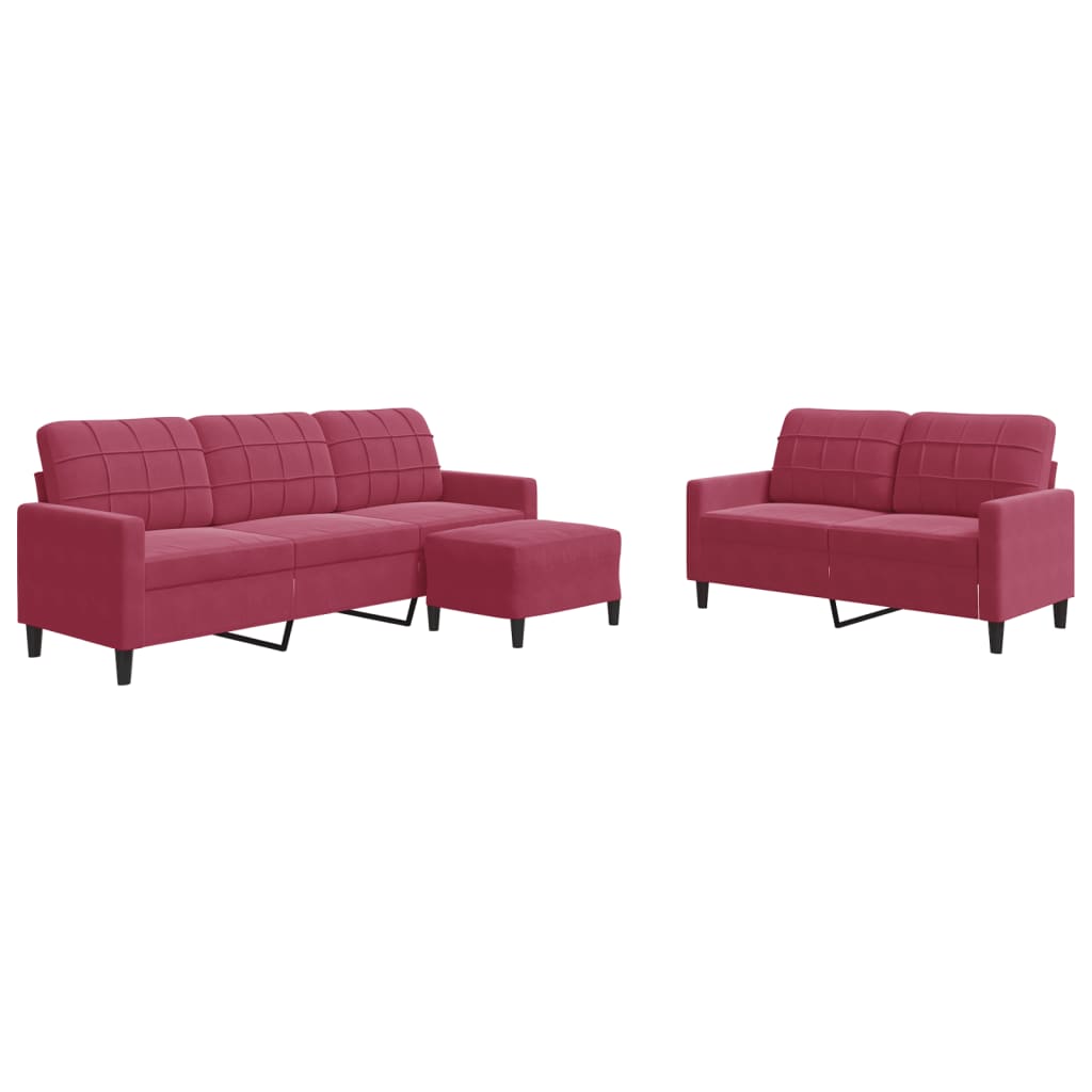 sofasæt 2 dele med hynder velour vinrød