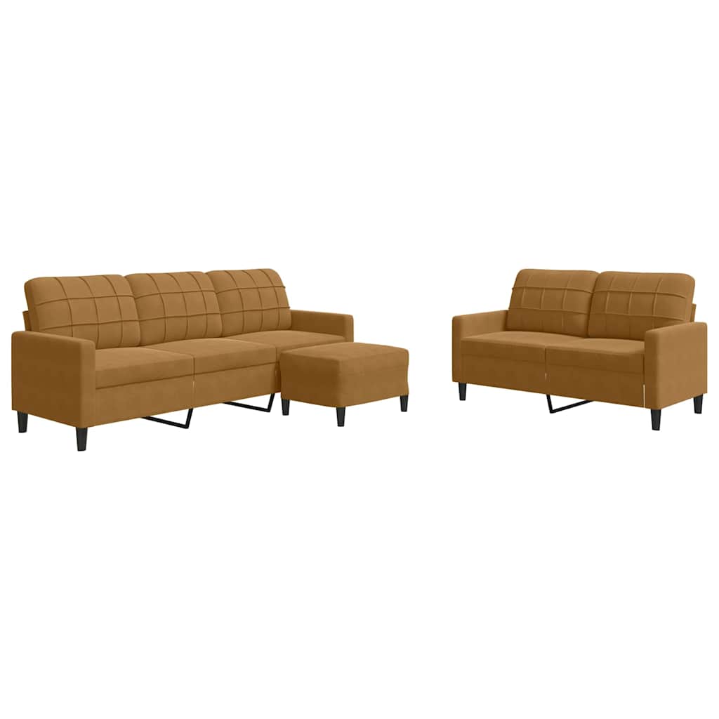 sofasæt 3 dele med hynder velour brun