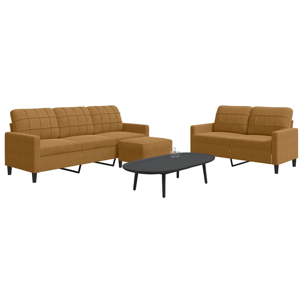 sofasæt 3 dele med hynder velour brun
