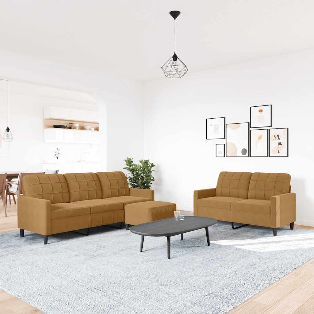 sofasæt 3 dele med hynder velour brun