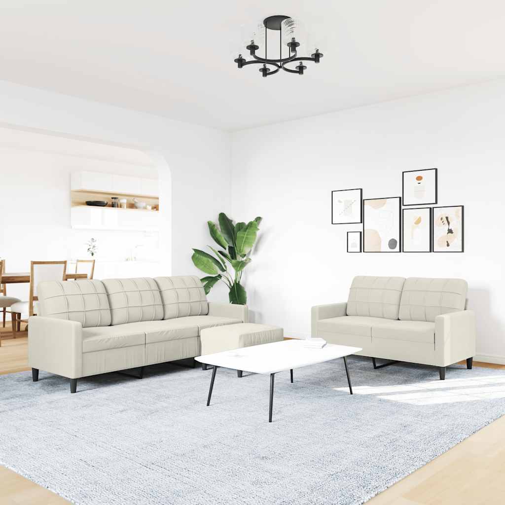 sofasæt 3 dele med hynder velour cremefarvet