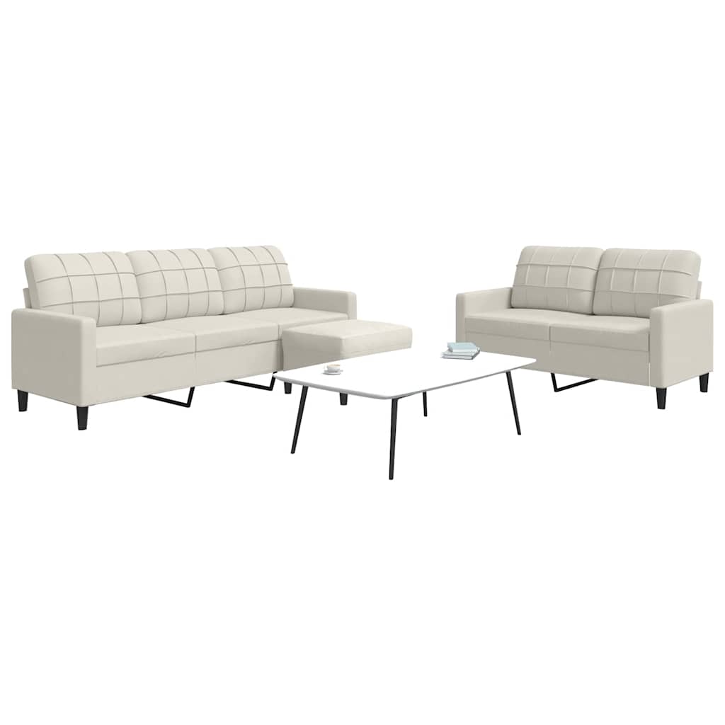 sofasæt 3 dele med hynder velour cremefarvet