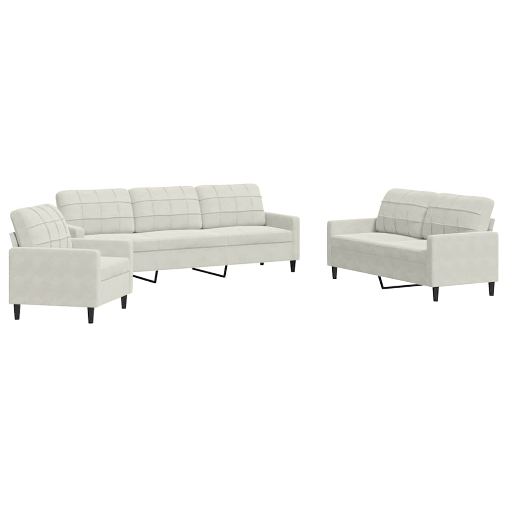sofasæt 3 dele med hynder velour cremefarvet