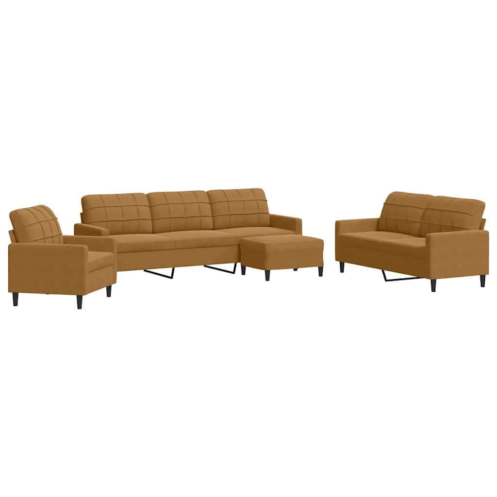 sofasæt 4 dele med hynder velour brun