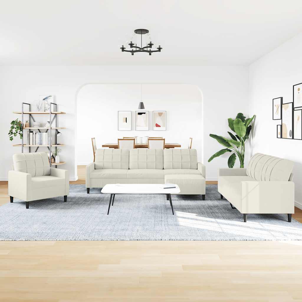 sofasæt 4 dele med hynder velour cremefarvet