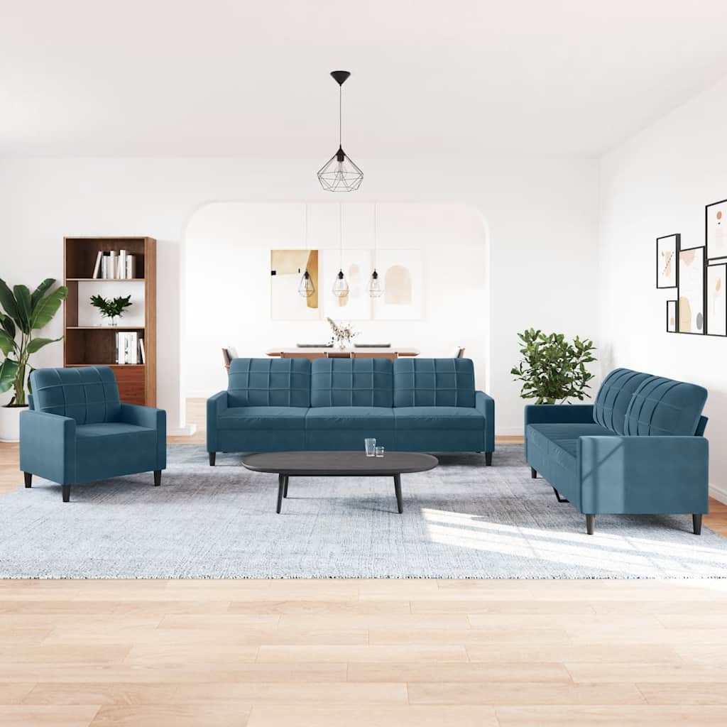 sofasæt 4 dele med hynder velour blå