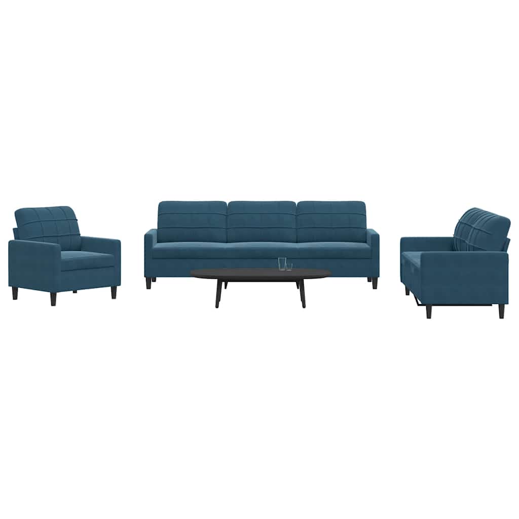 sofasæt 4 dele med hynder velour blå
