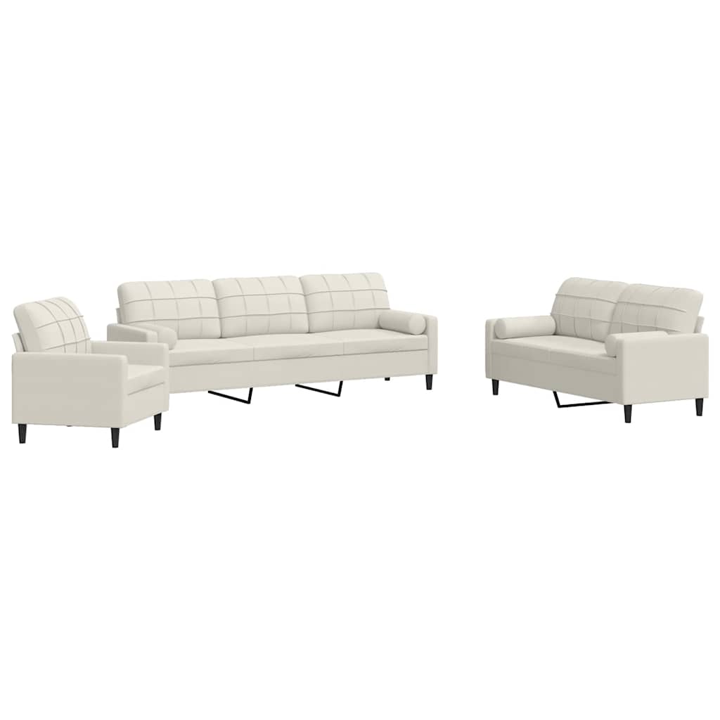 sofasæt 3 dele med hynder og bolsterpuder velour cremefarvet