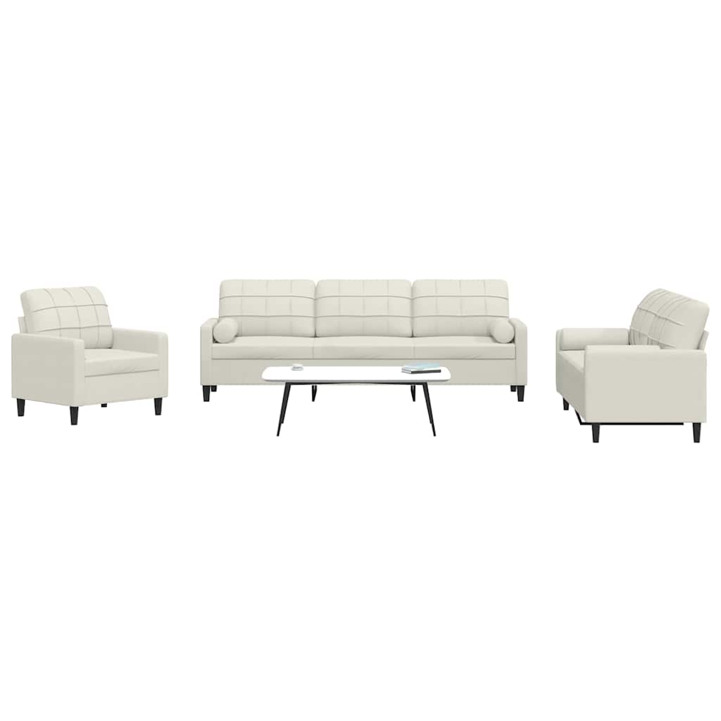 sofasæt 3 dele med hynder og bolsterpuder velour cremefarvet