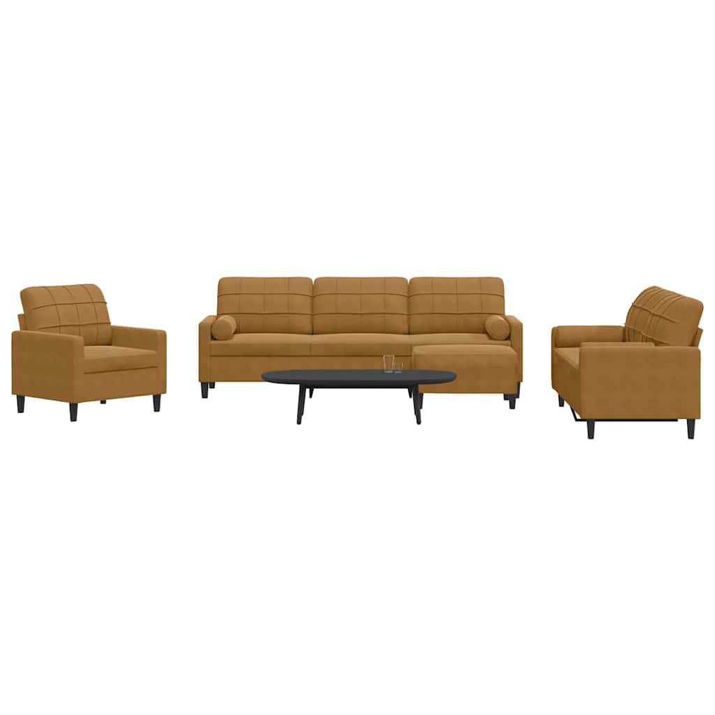 sofasæt 4 dele med hynder og bolsterpuder velour brun