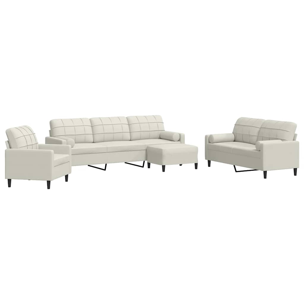 sofasæt 4 dele med hynder og bolsterpuder velour cremefarvet
