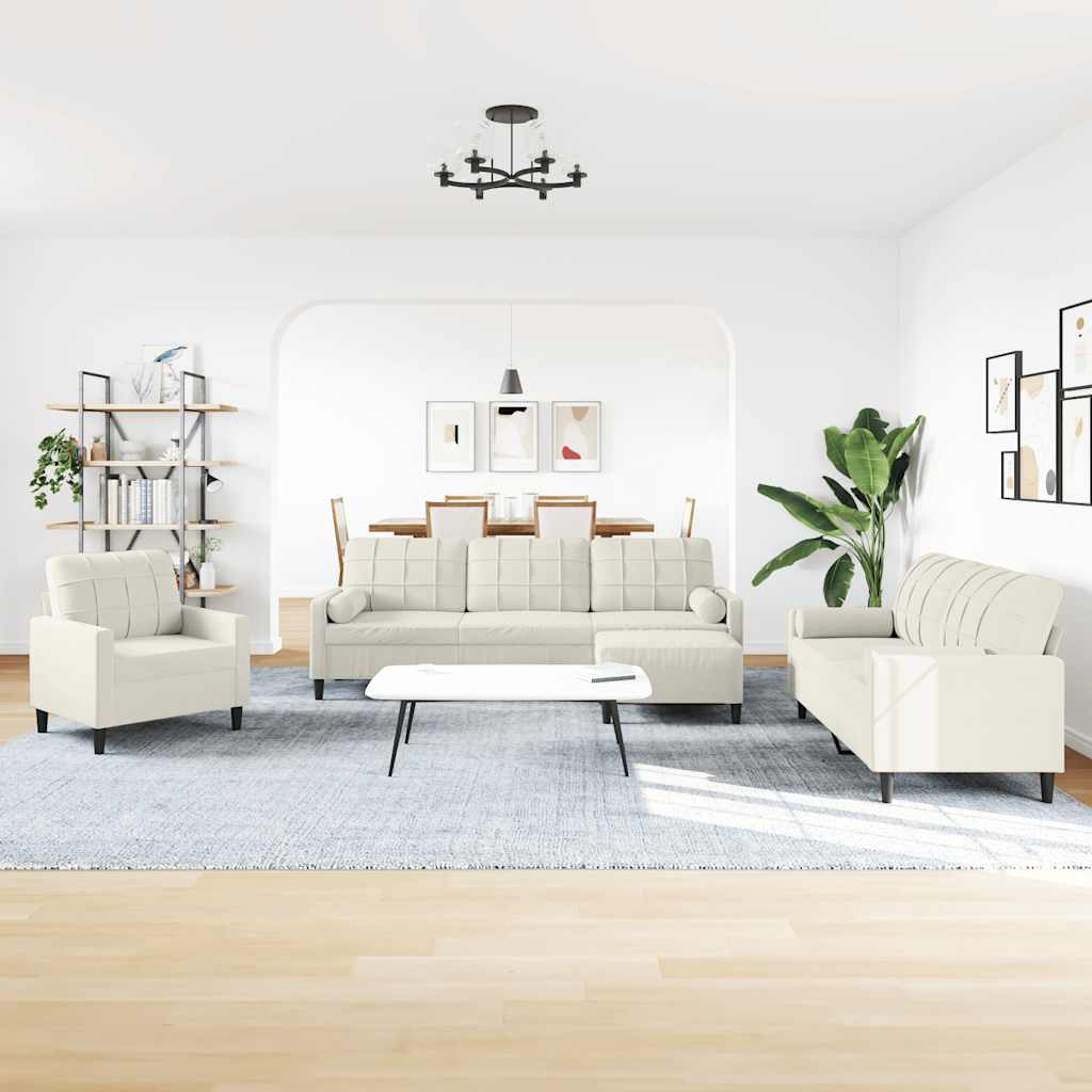 sofasæt 4 dele med hynder og bolsterpuder velour cremefarvet