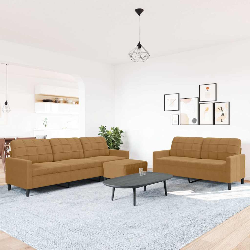 sofasæt 3 dele med hynder velour brun