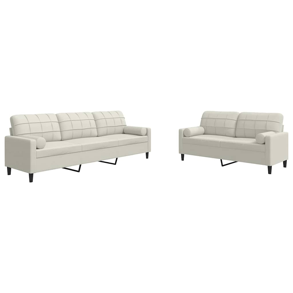 sofasæt 2 dele med hynder og bolsterpuder velour cremefarvet