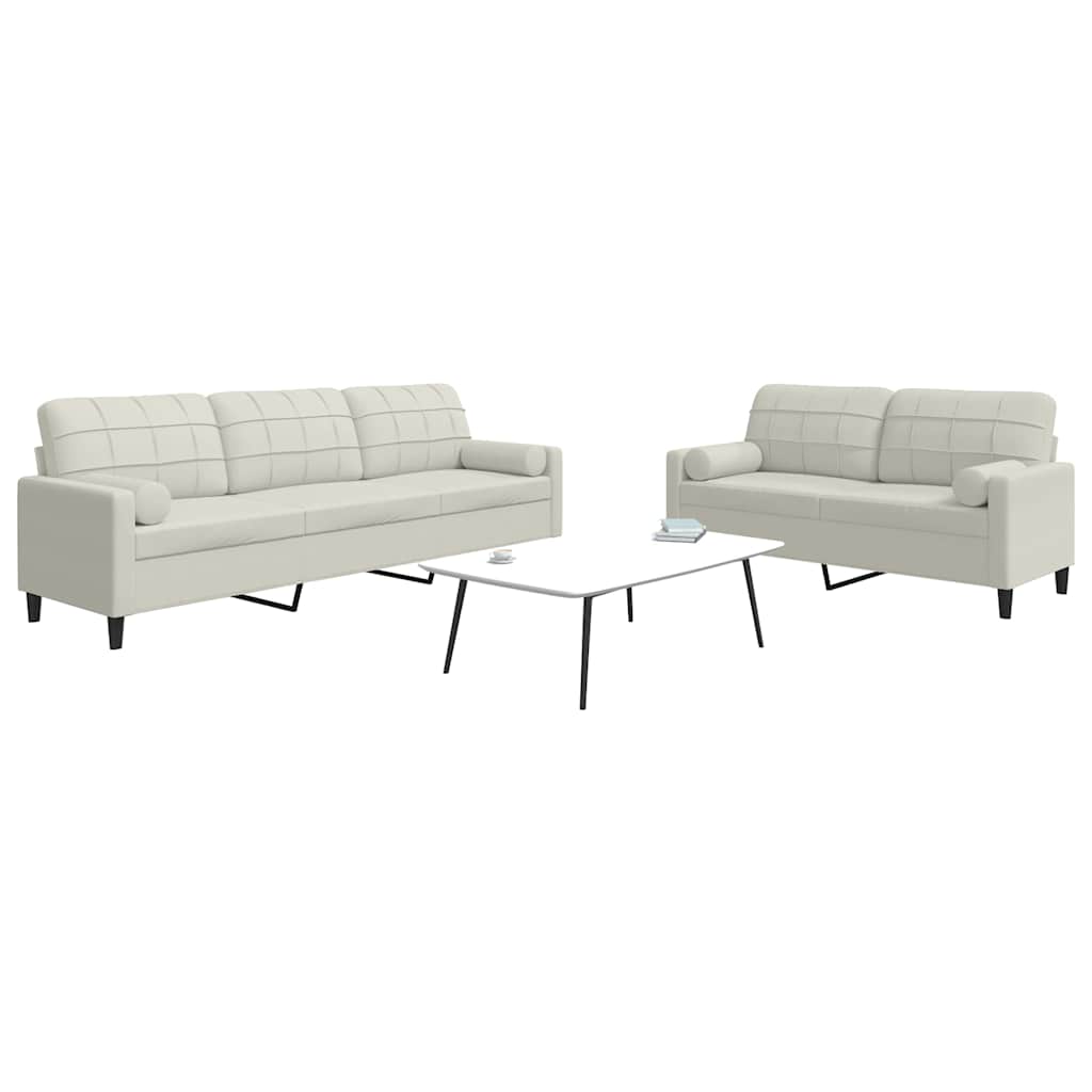 sofasæt 2 dele med hynder og bolsterpuder velour cremefarvet