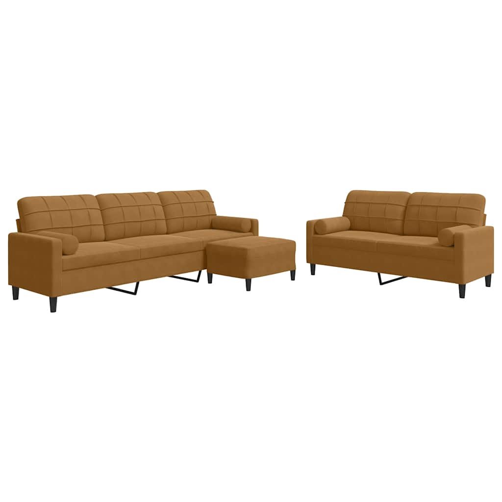 sofasæt 3 dele med hynder og bolsterpuder velour brun