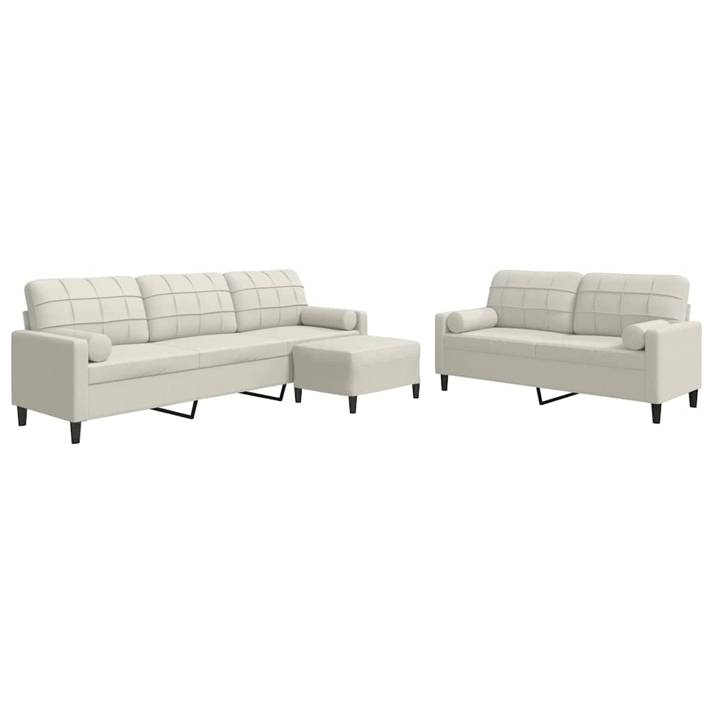 sofasæt 3 dele med hynder og bolsterpuder velour cremefarvet