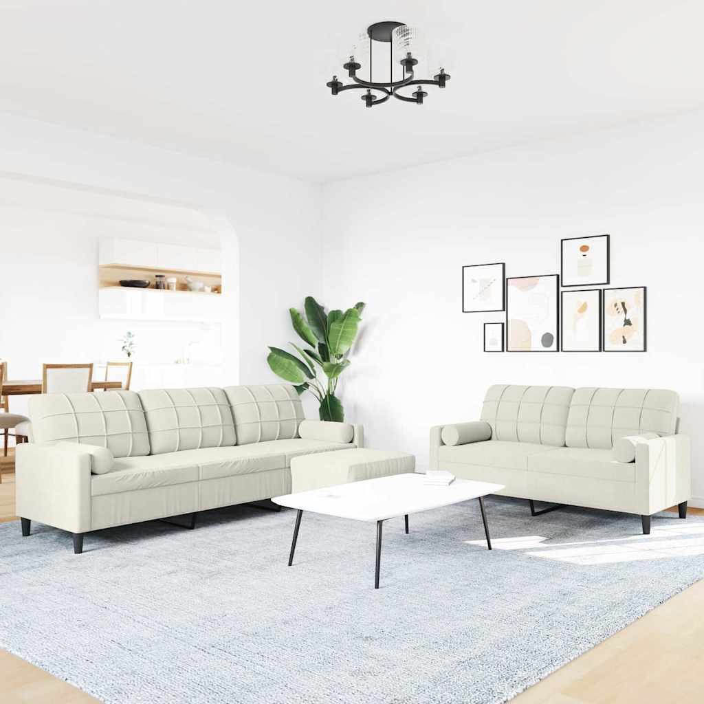 sofasæt 3 dele med hynder og bolsterpuder velour cremefarvet