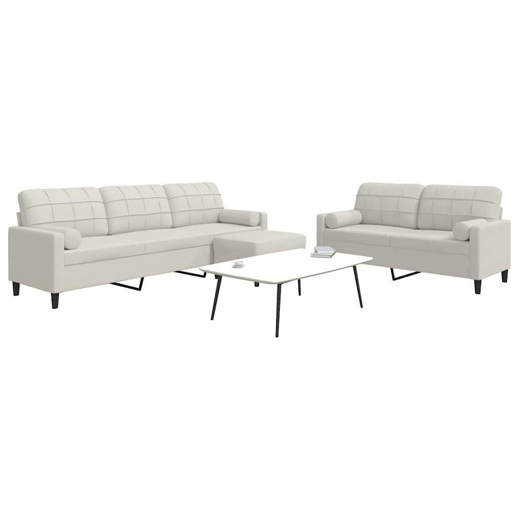 sofasæt 3 dele med hynder og bolsterpuder velour cremefarvet