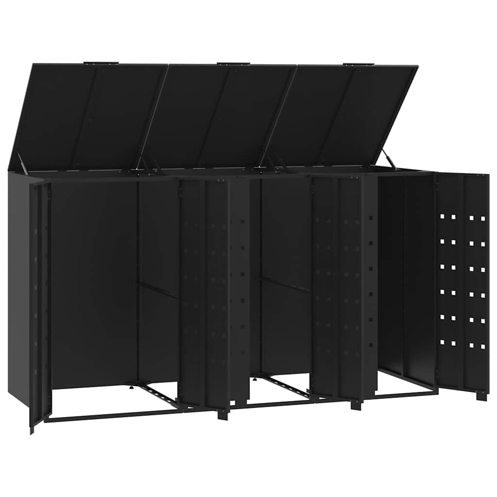 skraldespandsskjuler 207x79x117 cm 3 rum stål sort