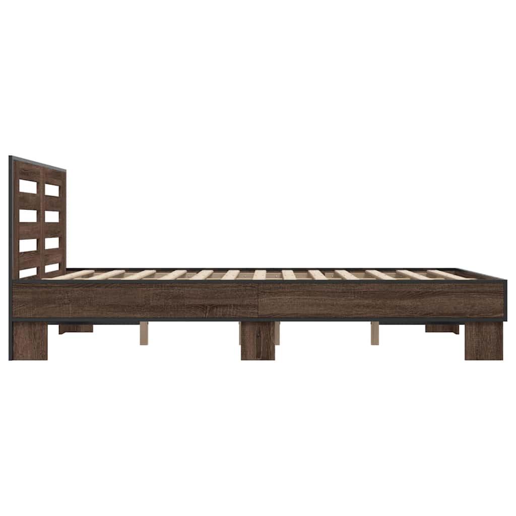 sengestel 140x190 cm konstrueret træ og metal brun egetræsfarve