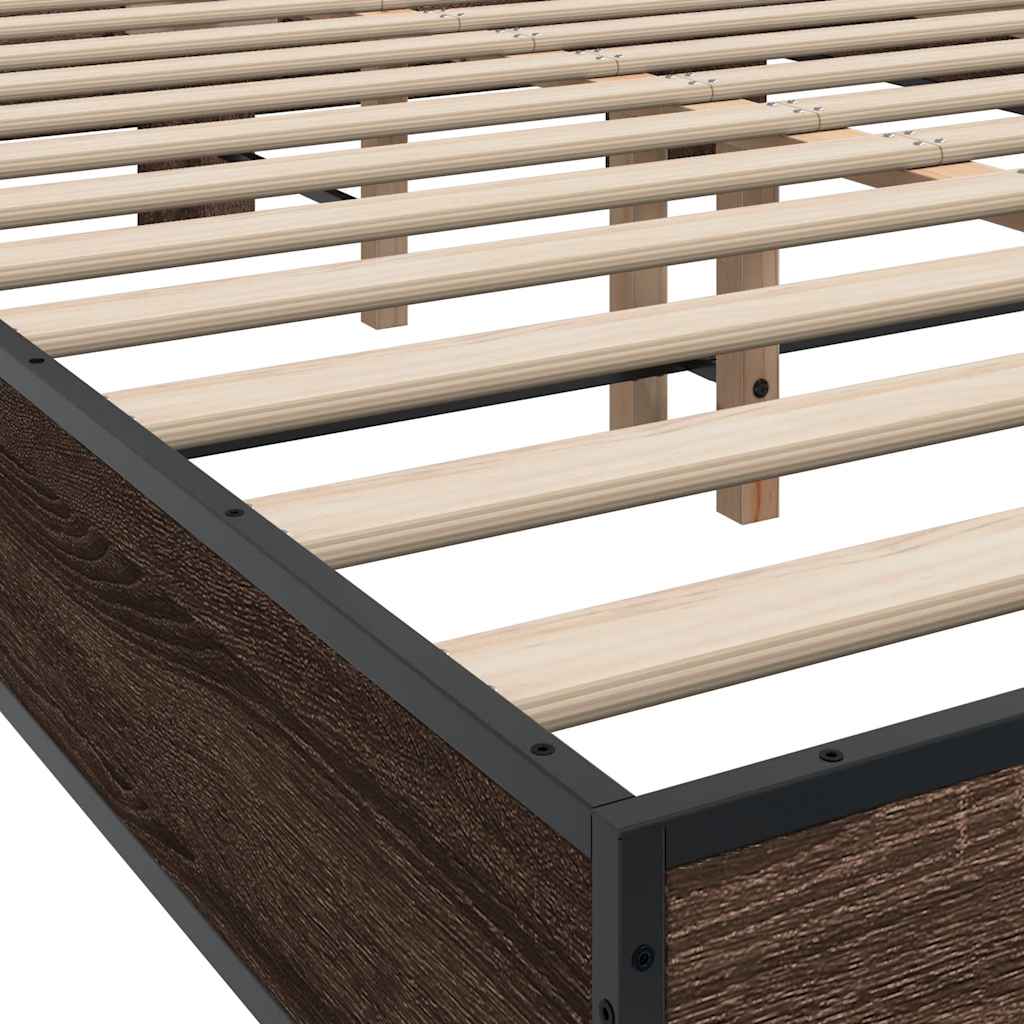 sengestel 140x190 cm konstrueret træ og metal brun egetræsfarve