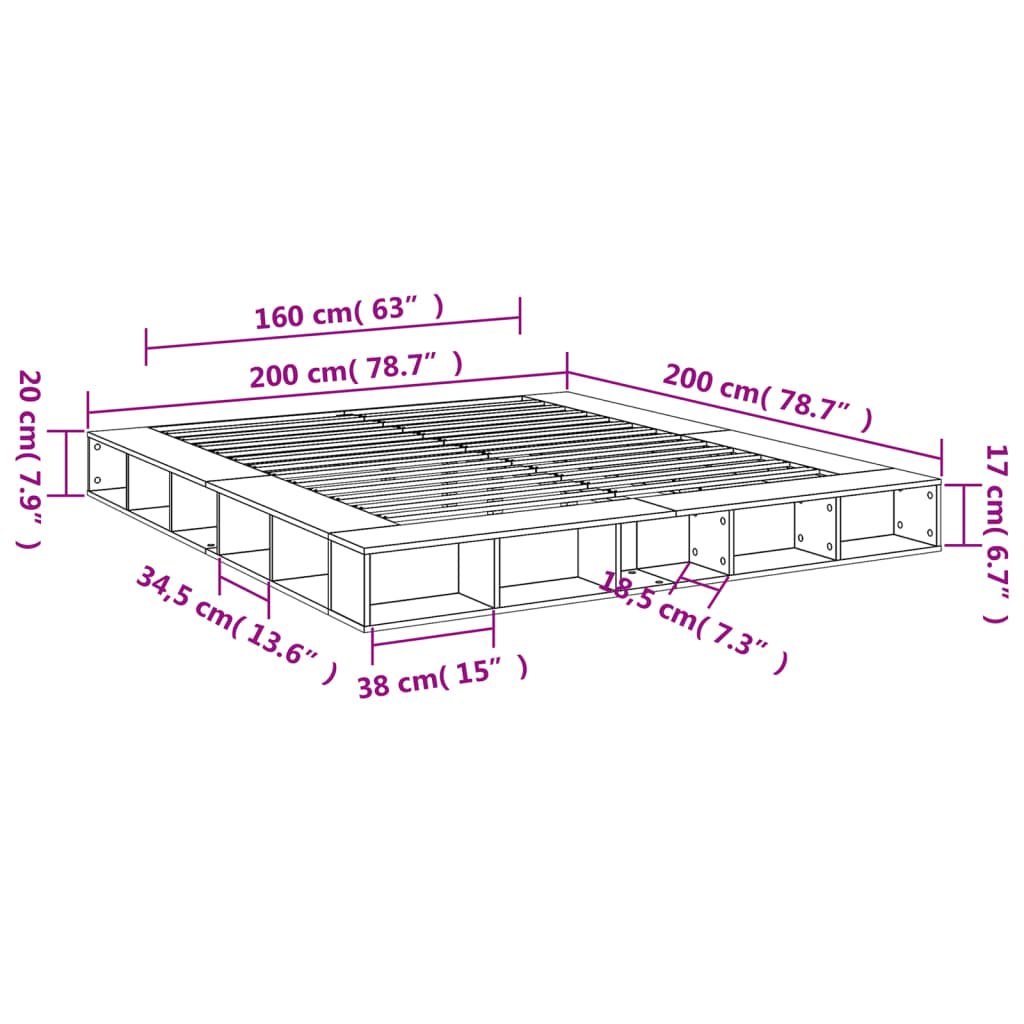 sengestel 200x200 cm konstrueret træ sonoma-eg