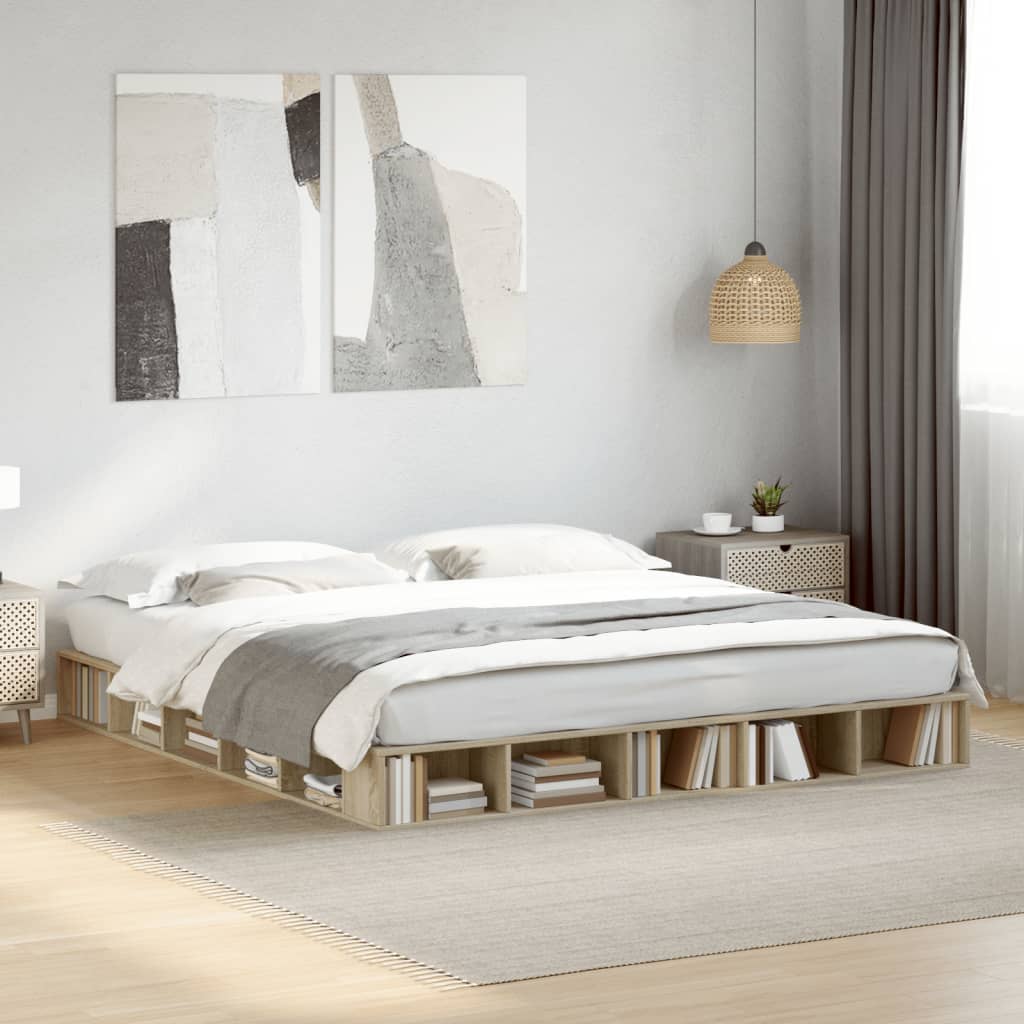 sengestel 200x200 cm konstrueret træ sonoma-eg