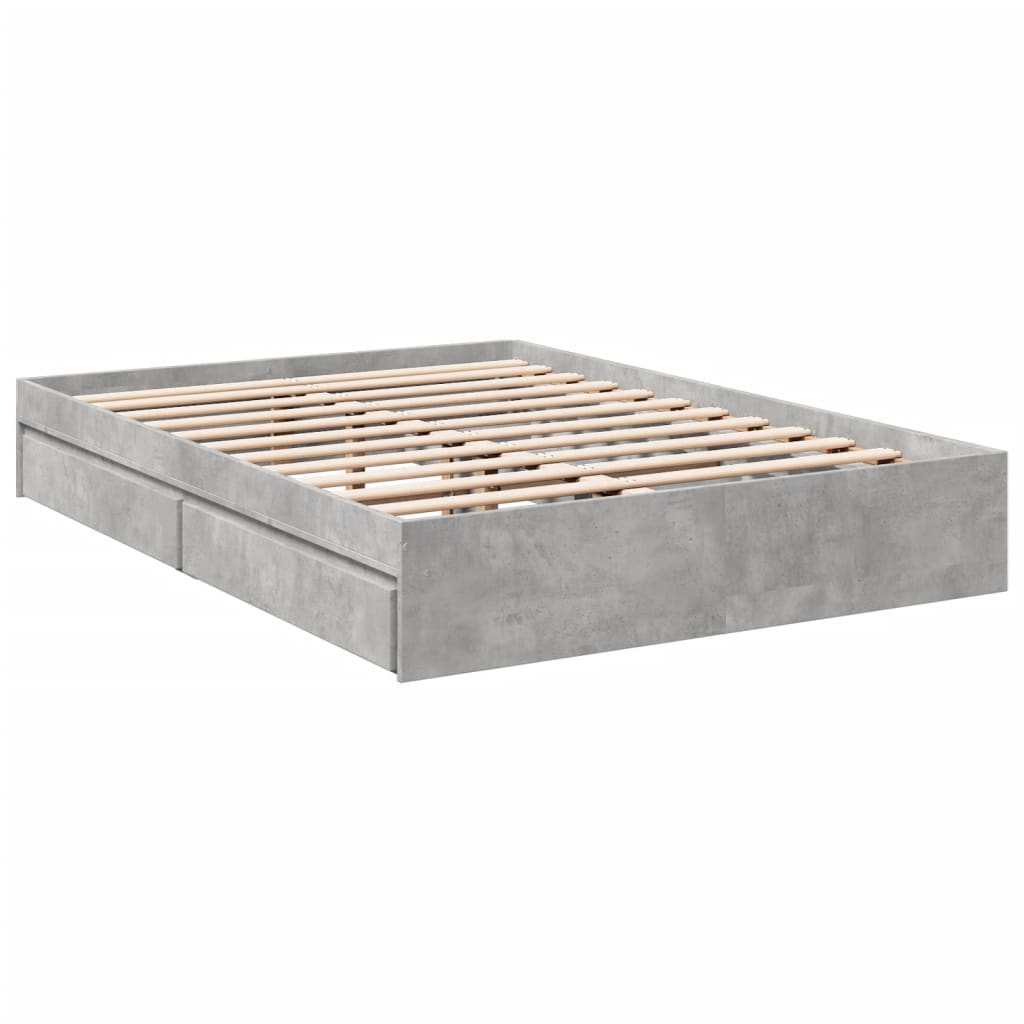 sengeramme med skuffer 120x200 cm konstrueret træ betongrå