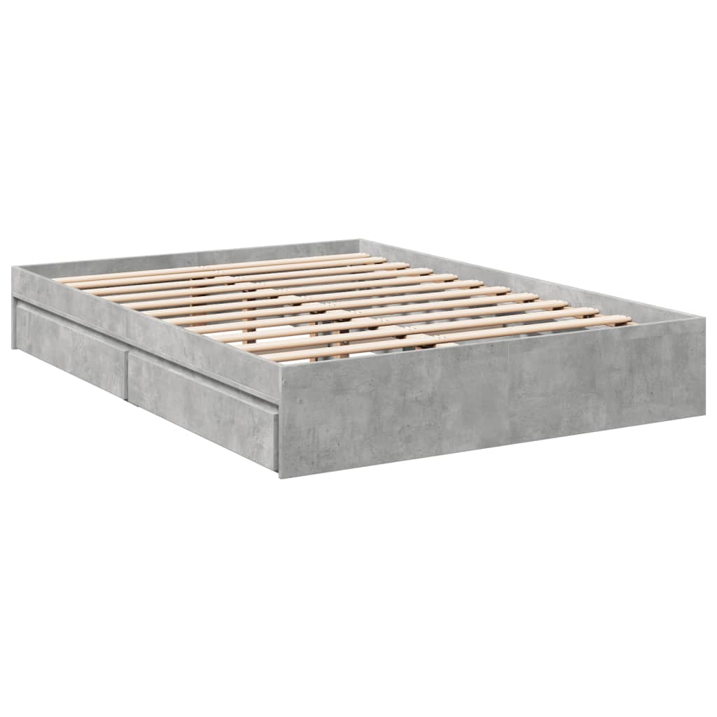 sengeramme med skuffer 120x200 cm konstrueret træ betongrå