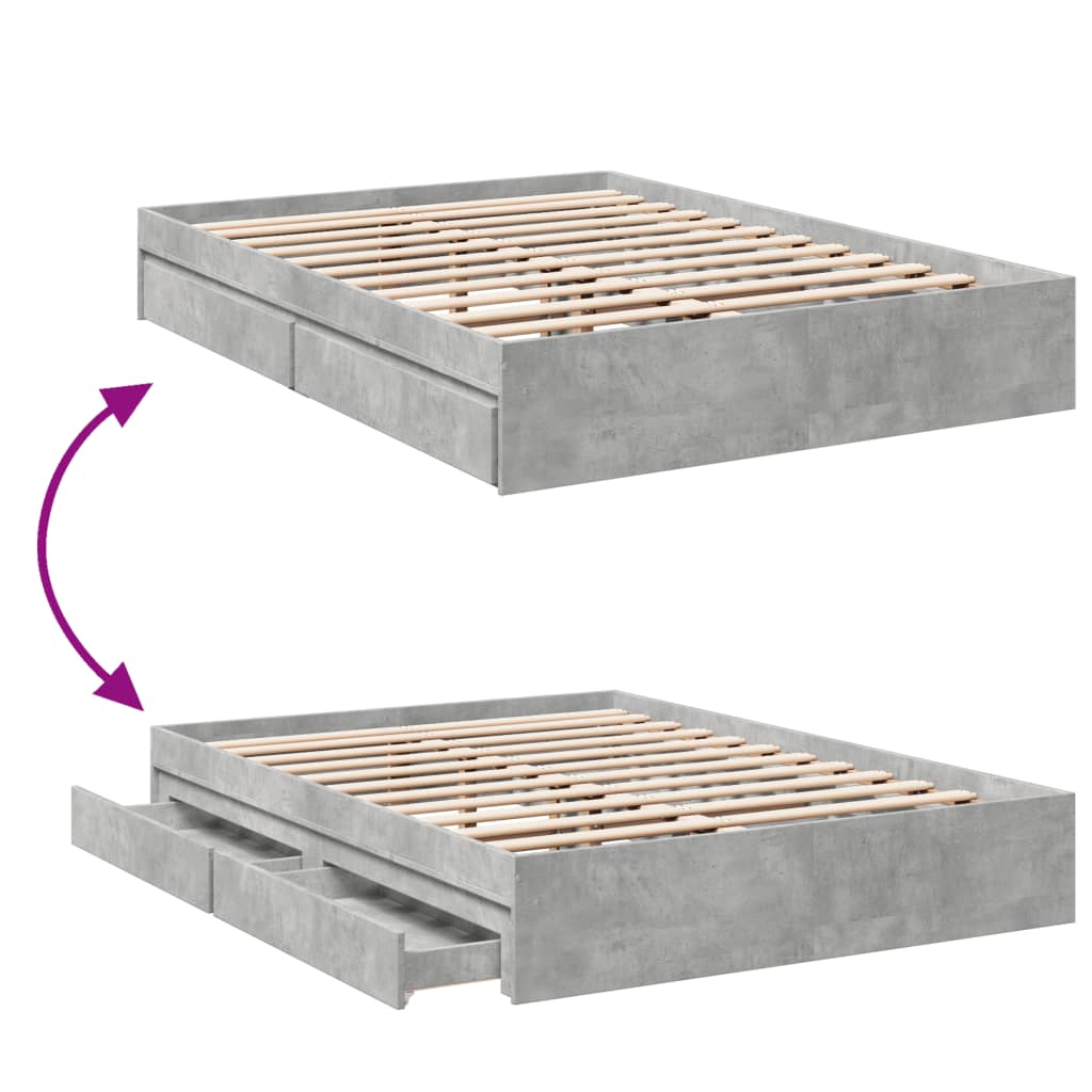 sengeramme med skuffer 120x200 cm konstrueret træ betongrå