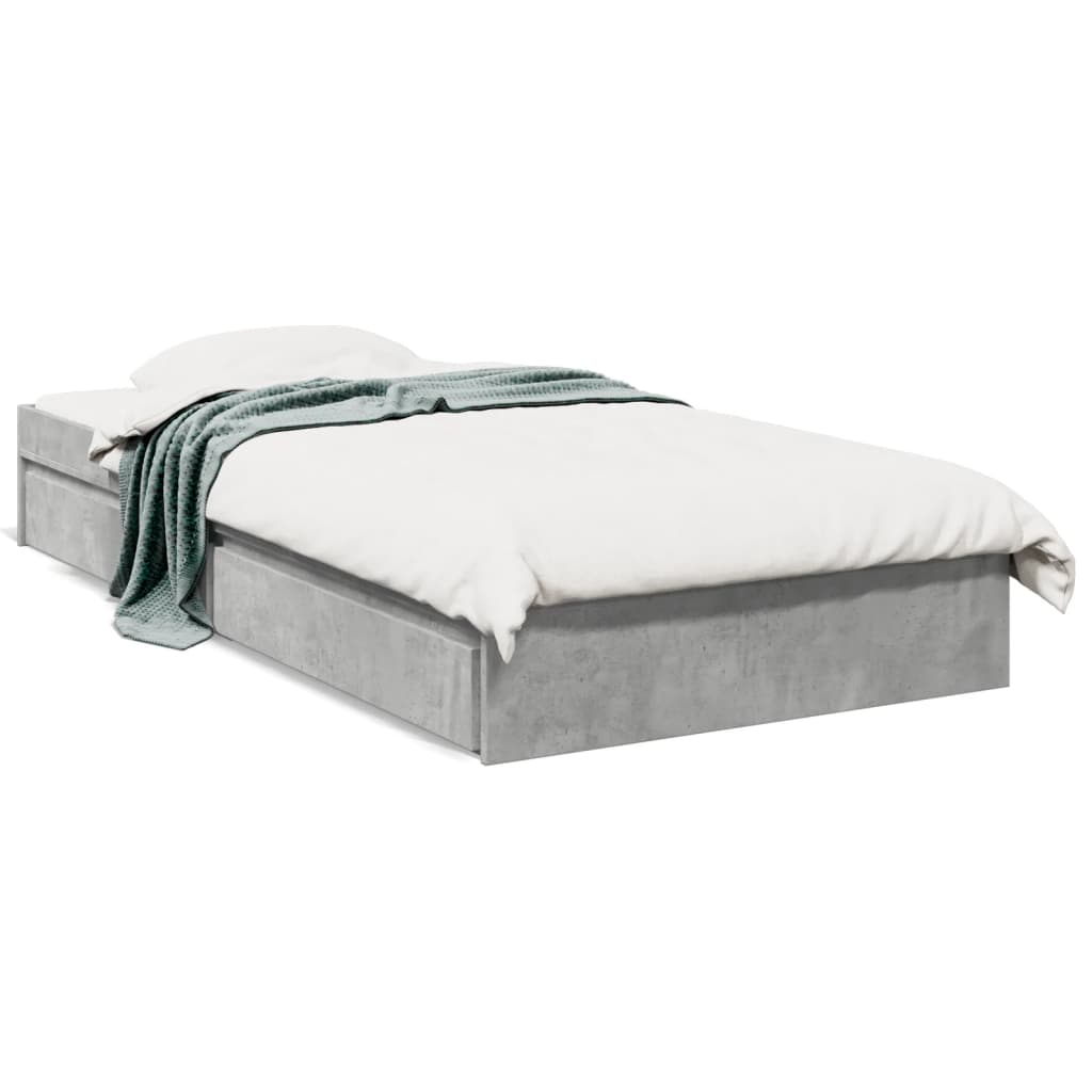 sengeramme med skuffer 100x200 cm konstrueret træ betongrå