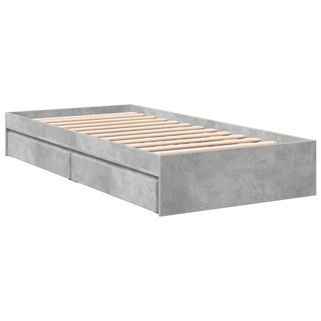 sengeramme med skuffer 100x200 cm konstrueret træ betongrå