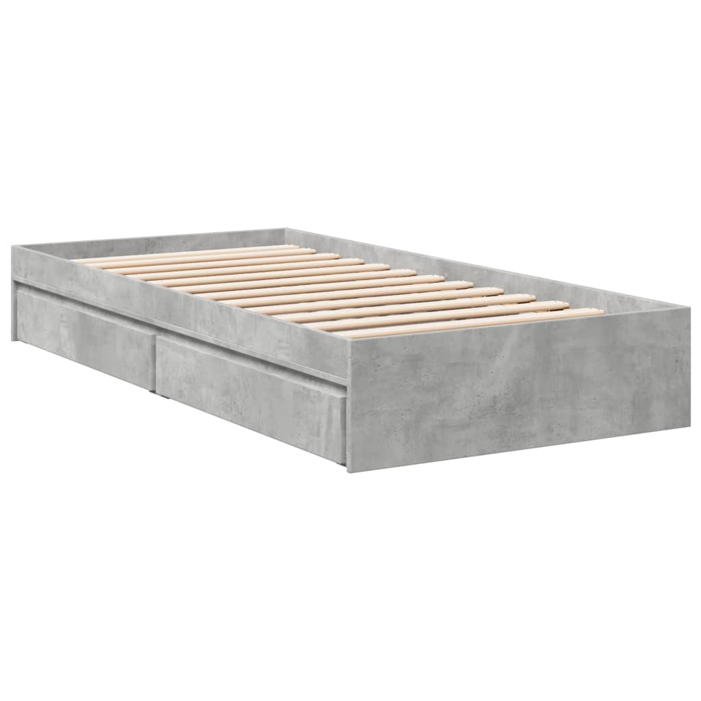 sengeramme med skuffer 100x200 cm konstrueret træ betongrå