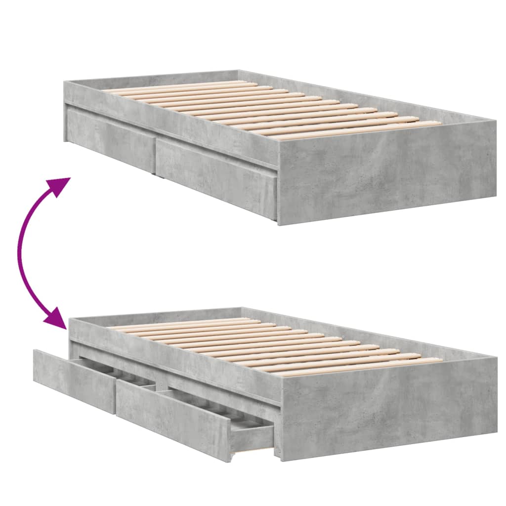 sengeramme med skuffer 100x200 cm konstrueret træ betongrå