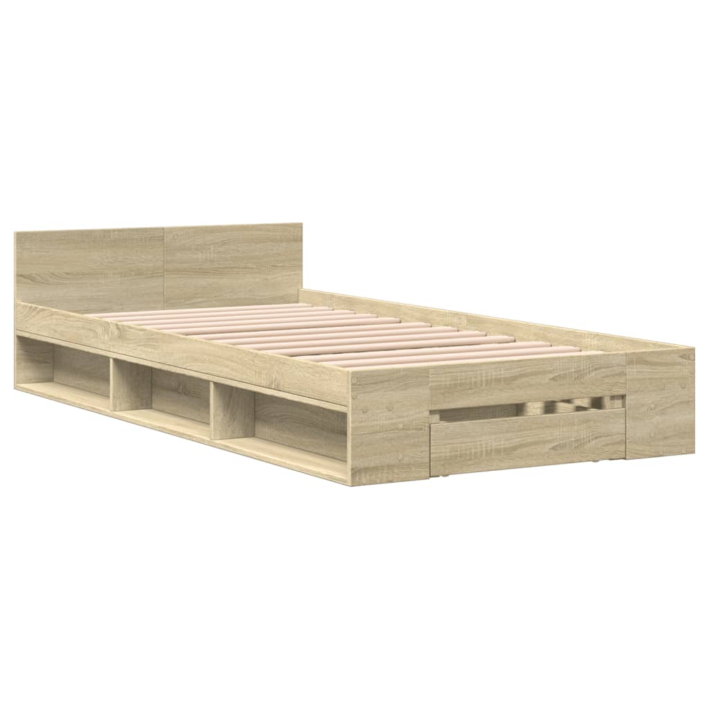 sengeramme med skuffe 100x200 cm konstrueret træ sonoma-eg