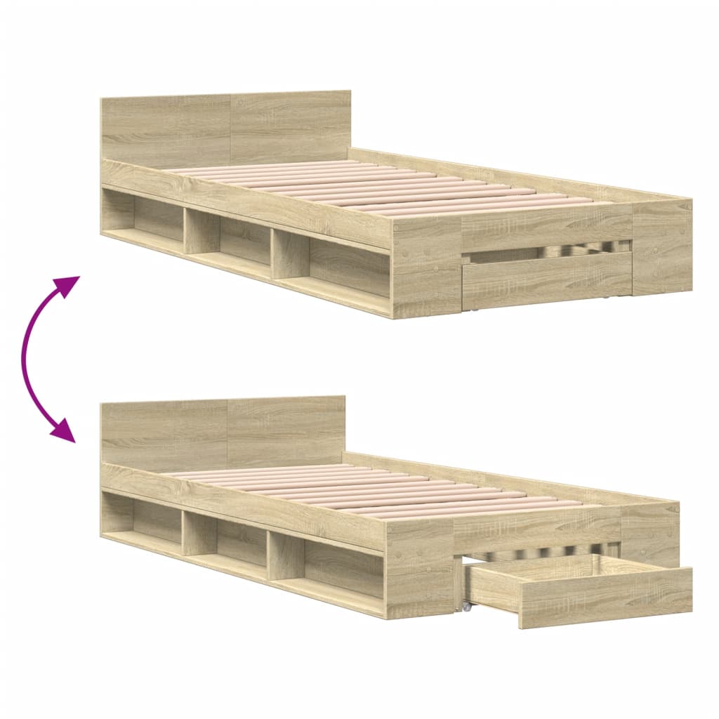 sengeramme med skuffe 100x200 cm konstrueret træ sonoma-eg