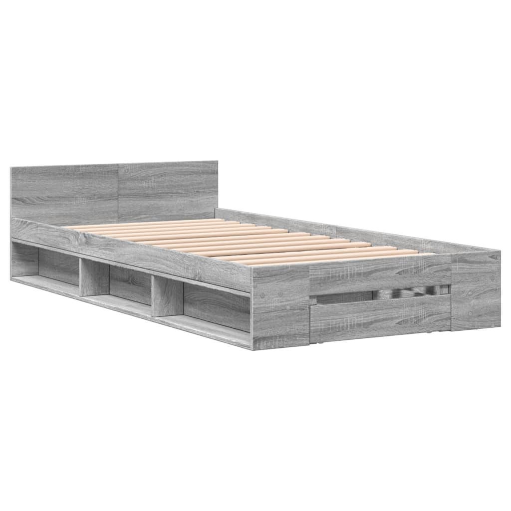 sengeramme med skuffe 100x200 cm konstrueret træ grå sonoma-eg