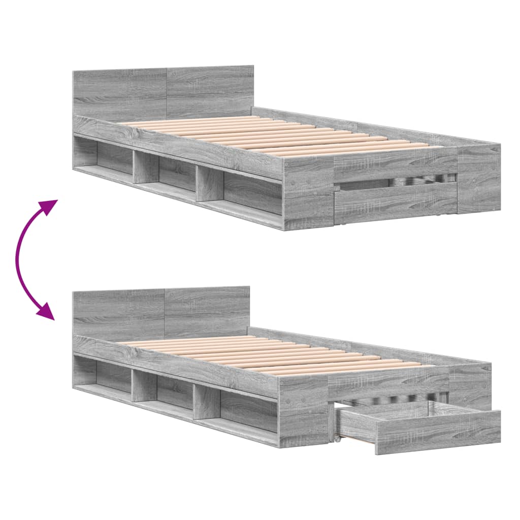 sengeramme med skuffe 100x200 cm konstrueret træ grå sonoma-eg