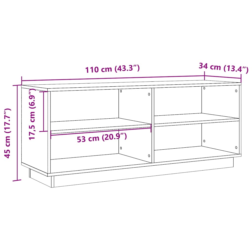 skoreol 110x34x45 cm massivt fyrretræ gyldenbrun
