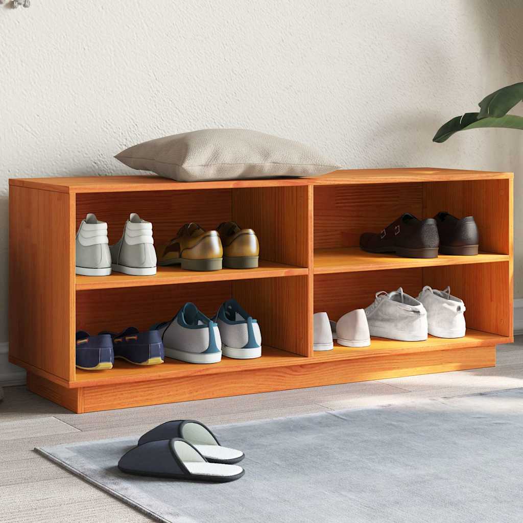 skoreol 110x34x45 cm massivt fyrretræ gyldenbrun